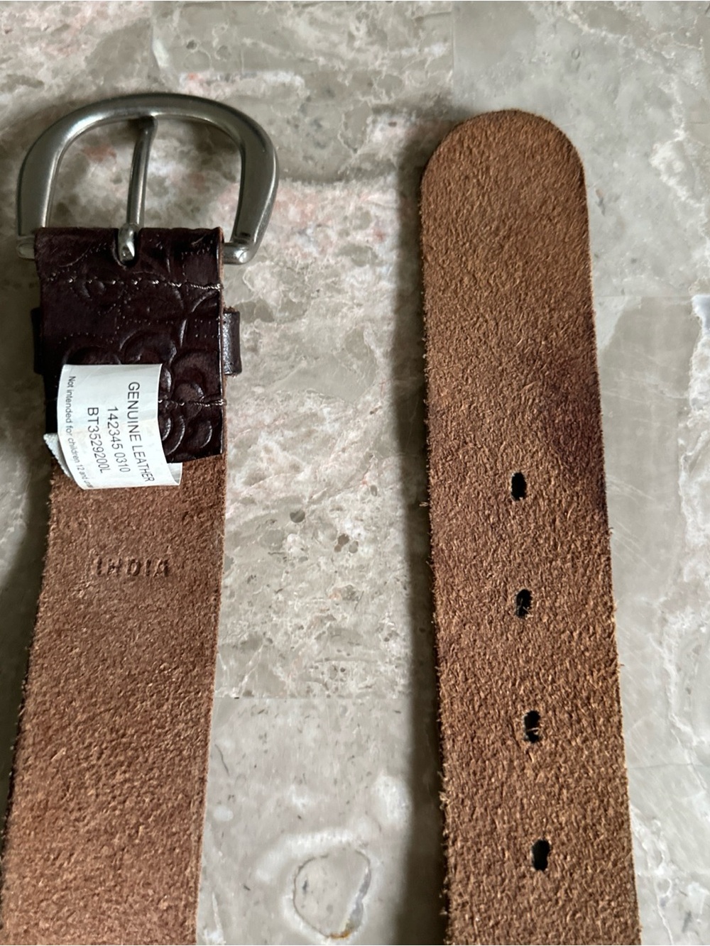 Fossil Belt Brown Genuine Leather Women's Size L Embossed Floral Made In India - Picture 6 of 12